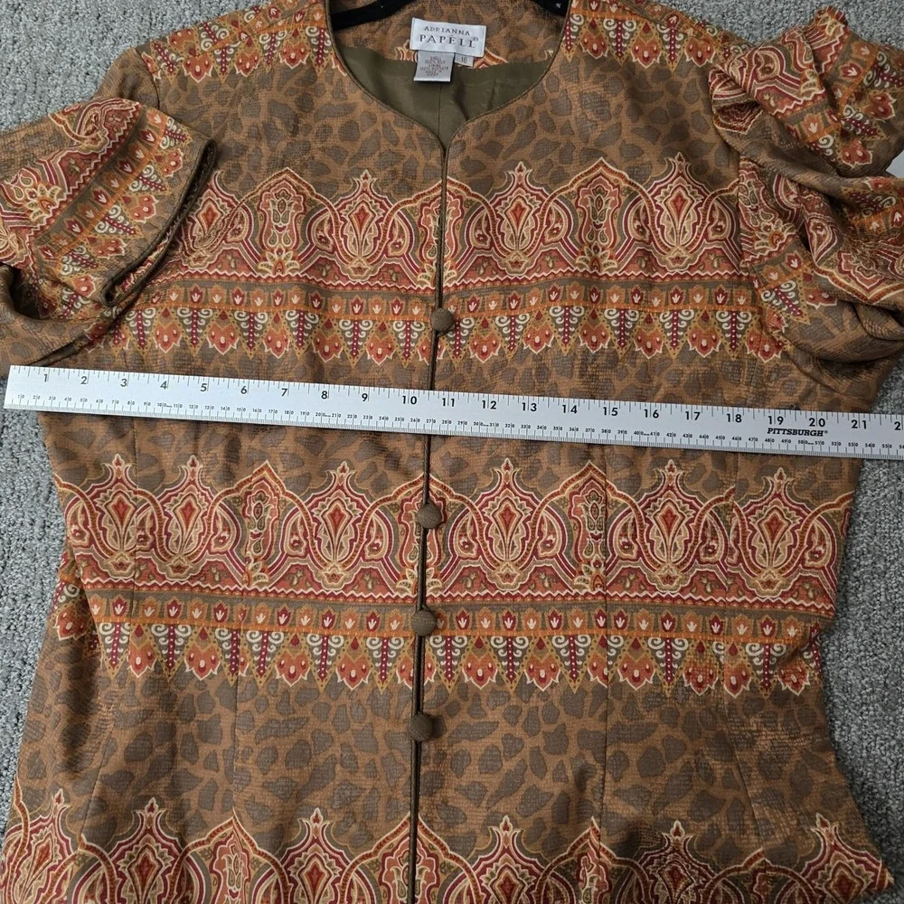 VTG 90s Adrianna Papell 100% Silk Printed Blazer Boho Statement Coat 16‎